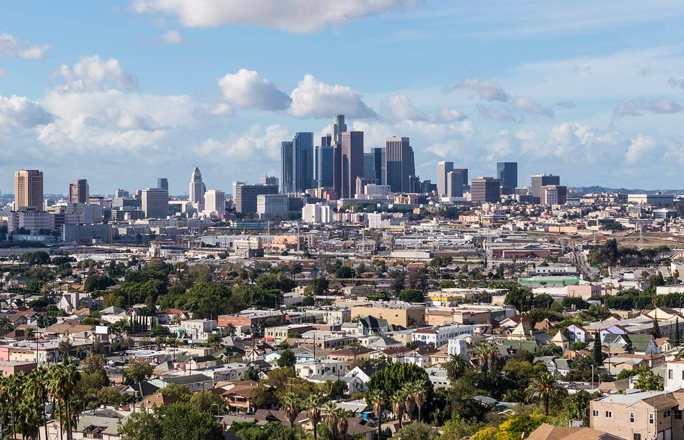 Los Angeles Skyline With Blue Sky